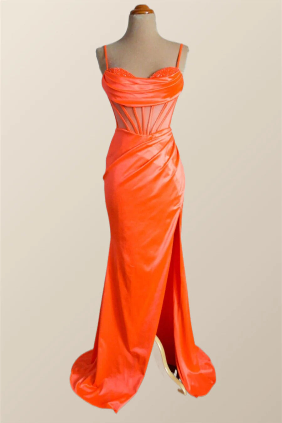 Orange Spaghetti Straps Mermaid Long Prom Dress