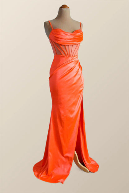 Orange Spaghetti Straps Mermaid Long Prom Dress