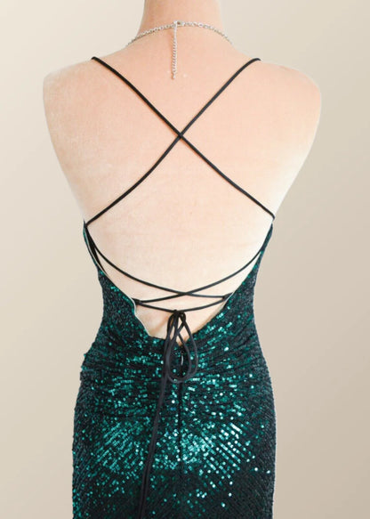 Green Sequin Mermaid Long Prom Dress