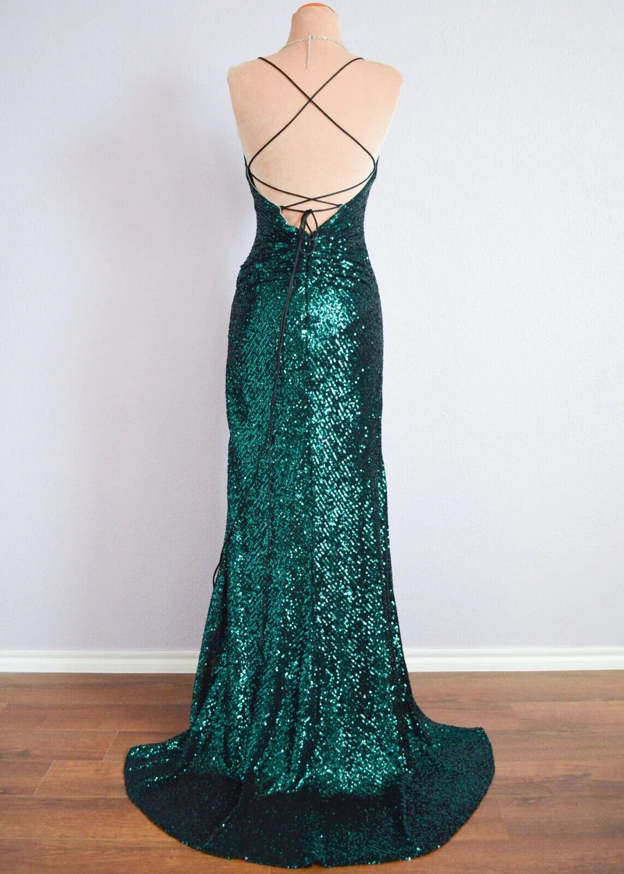 Green Sequin Mermaid Long Prom Dress