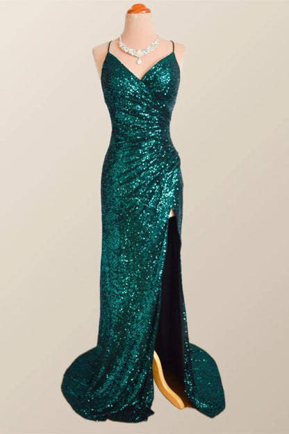 Green Sequin Mermaid Long Prom Dress