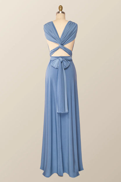 Blue Convertible Long Bridesmaid Dress