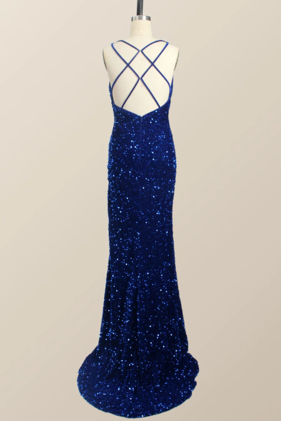 One Shoulder Royal Blue Sequin Slit Long Prom Dress