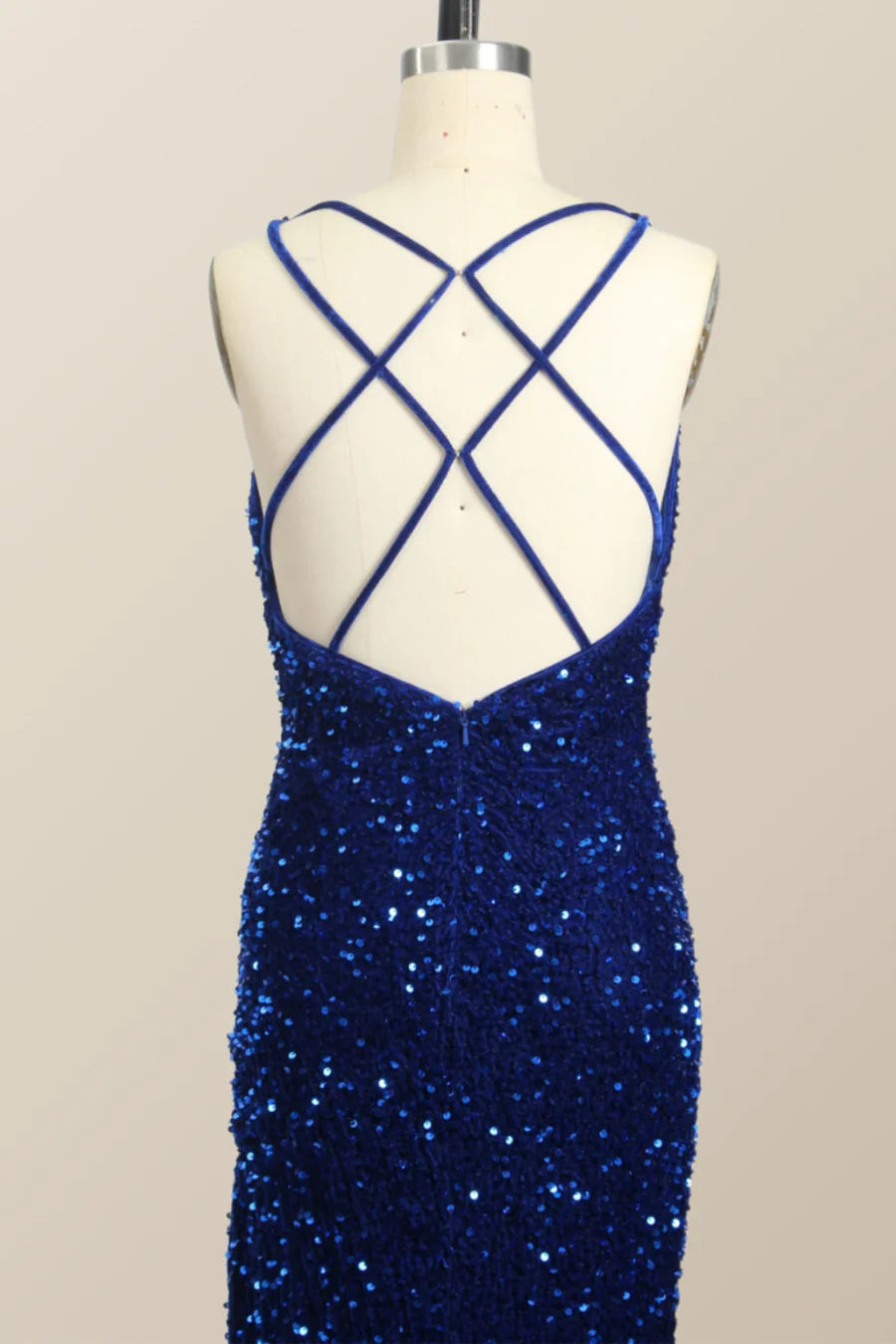 One Shoulder Royal Blue Sequin Slit Long Prom Dress