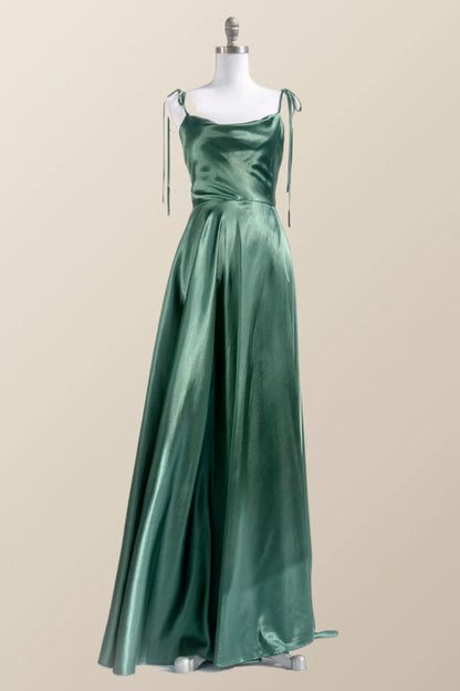 Simply Straps Green Silk Long Prom Dress