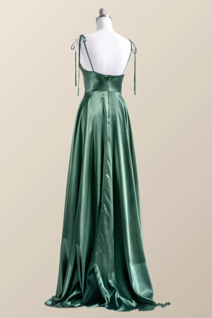 Simply Straps Green Silk Long Prom Dress