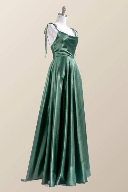 Simply Straps Green Silk Long Prom Dress