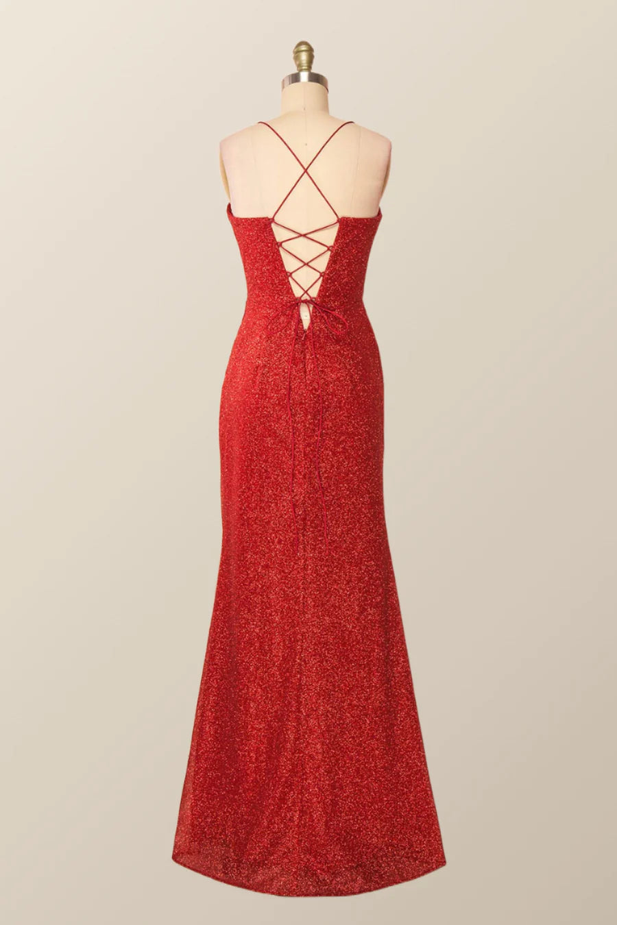 Fitted Red Cowl Neck Long Prom Dress with Slit