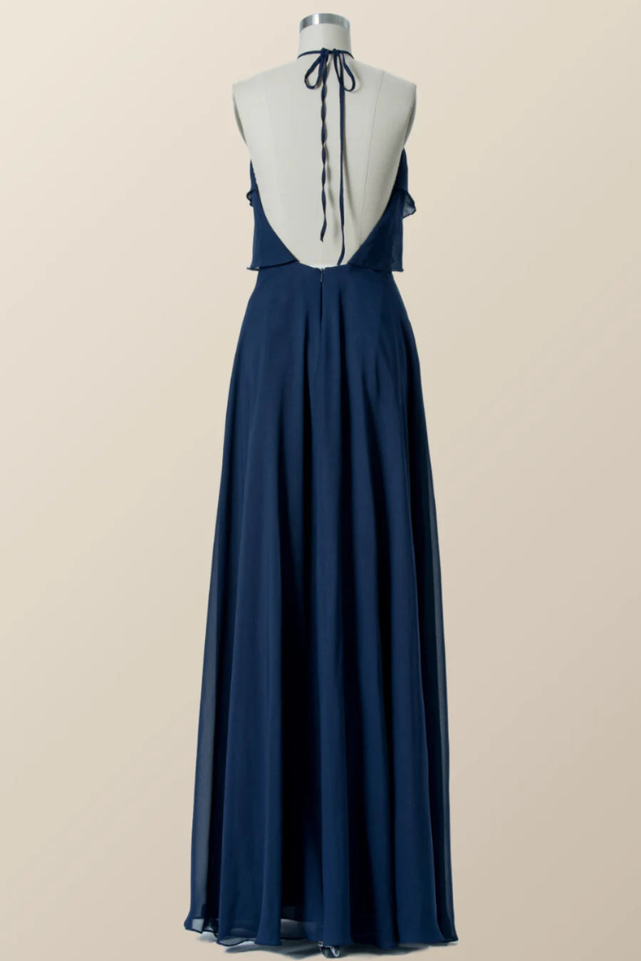 Halter Navy Blue Chiffon Long Bridesmaid Dress