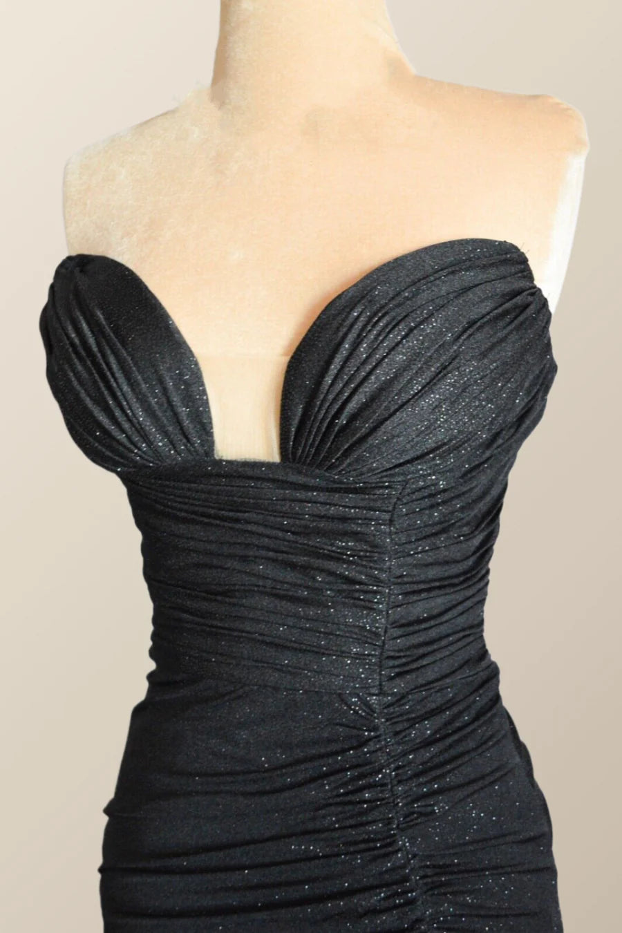 Strapless Black Ruched Mermaid Long Prom Dress