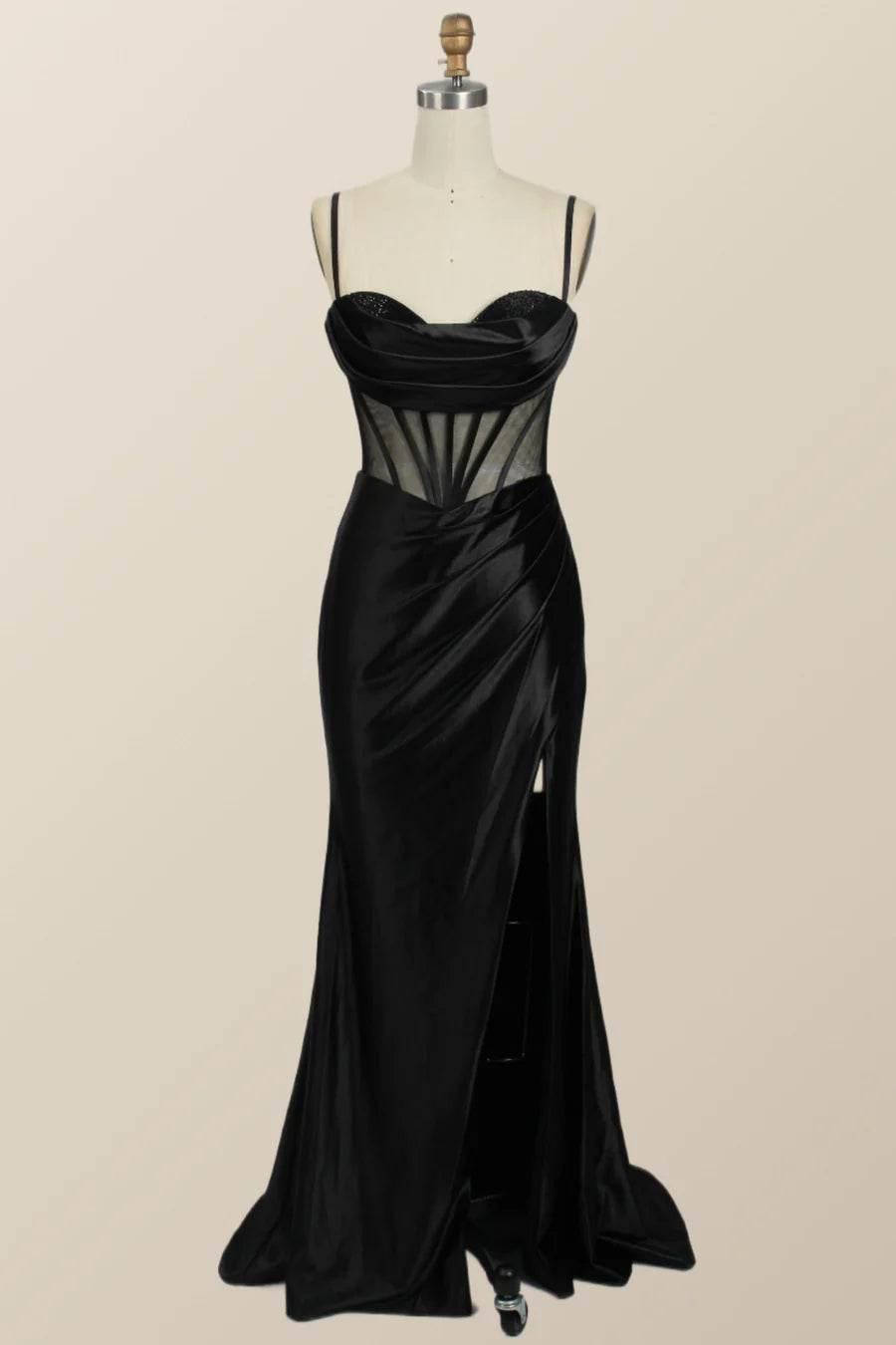 Black Mermaid Satin Long Prom Dress