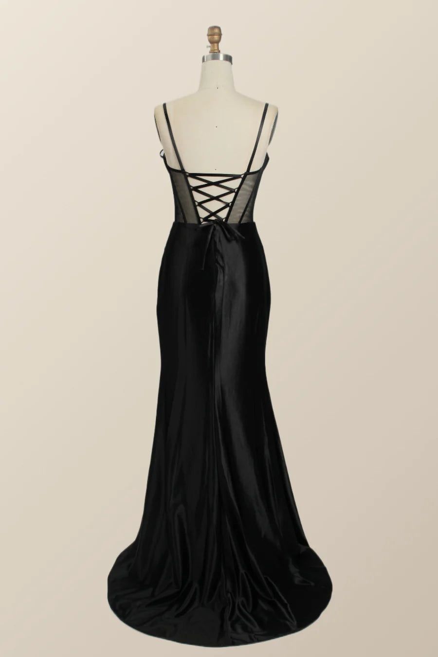 Black Mermaid Satin Long Prom Dress