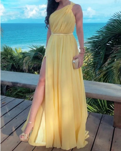 One Shoulder Long Prom Evening Dresses Sexy Prom Dress