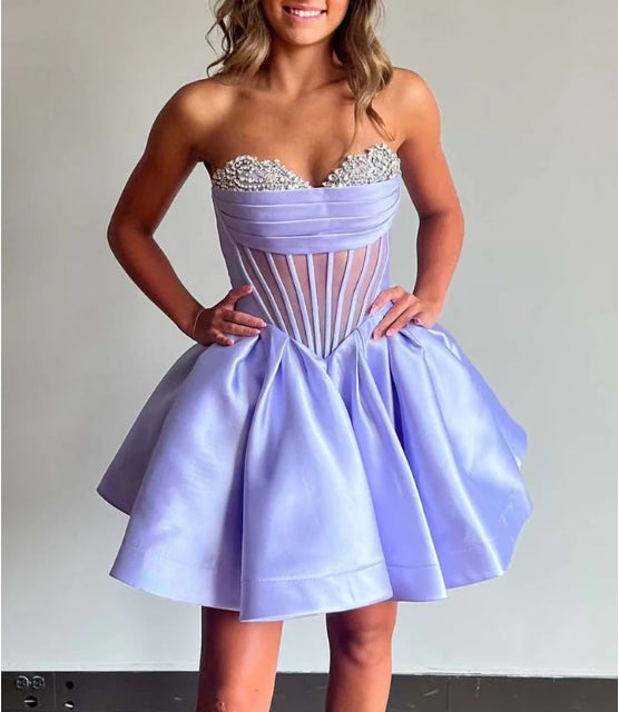 Strapless Sheer Corset Bodice Homecoming Dress