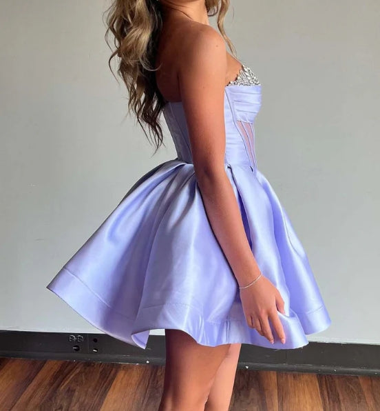 Strapless Sheer Corset Bodice Homecoming Dress