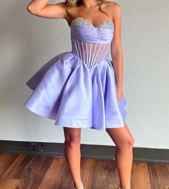 Strapless Sheer Corset Bodice Homecoming Dress