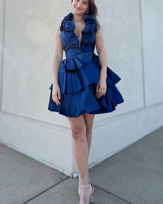 Halter Backless Ruffle Homecoming Dress