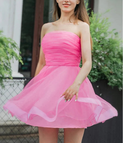 A-Line Light Pink Strapless Homecoming Dress