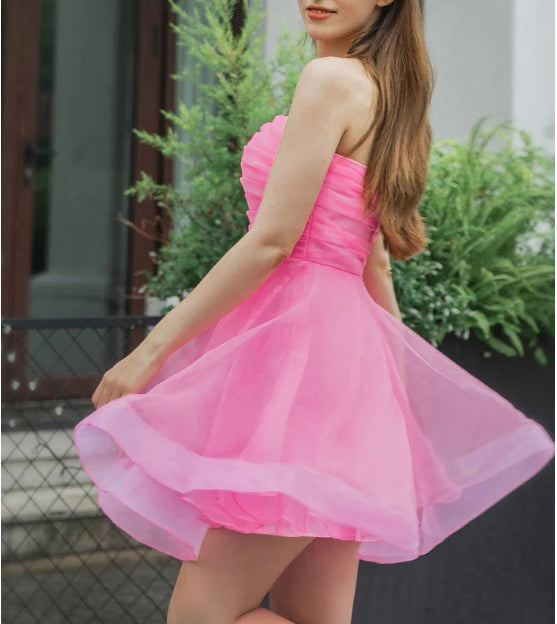 A-Line Light Pink Strapless Homecoming Dress