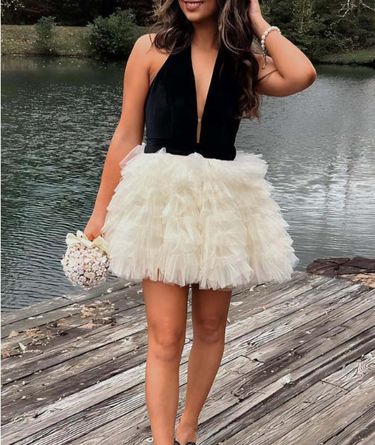 A-Line Tulle Tiered Homecoming Dress