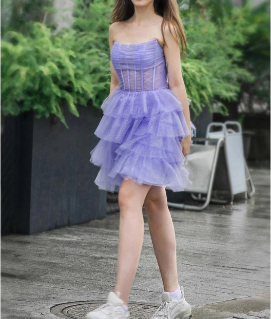 Strapless Tiered Glitter Homecoming Dress