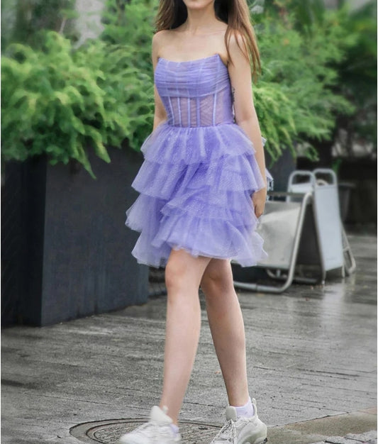 Strapless Tiered Glitter Homecoming Dress