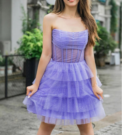 Strapless Tiered Glitter Homecoming Dress