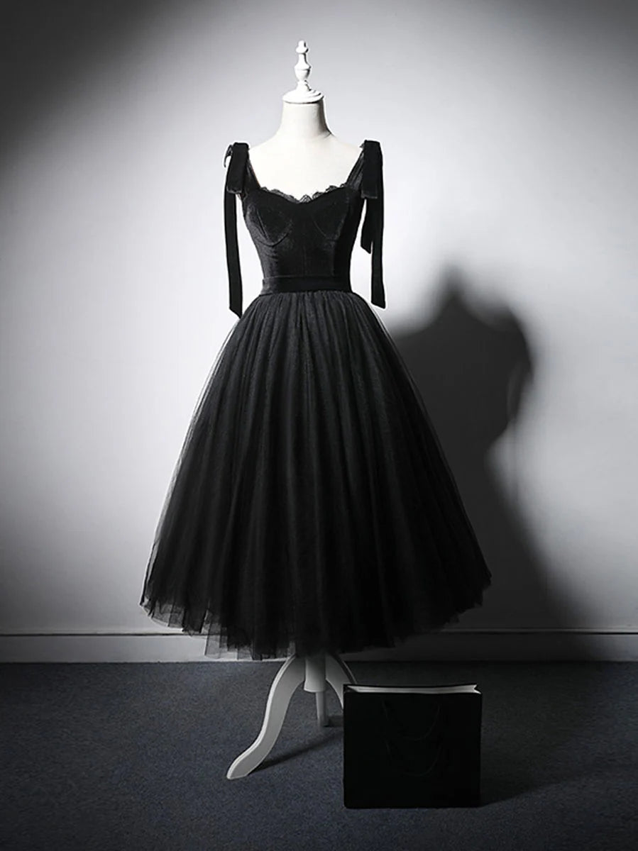 Black tulle lace short prom dressblack homecoming dress