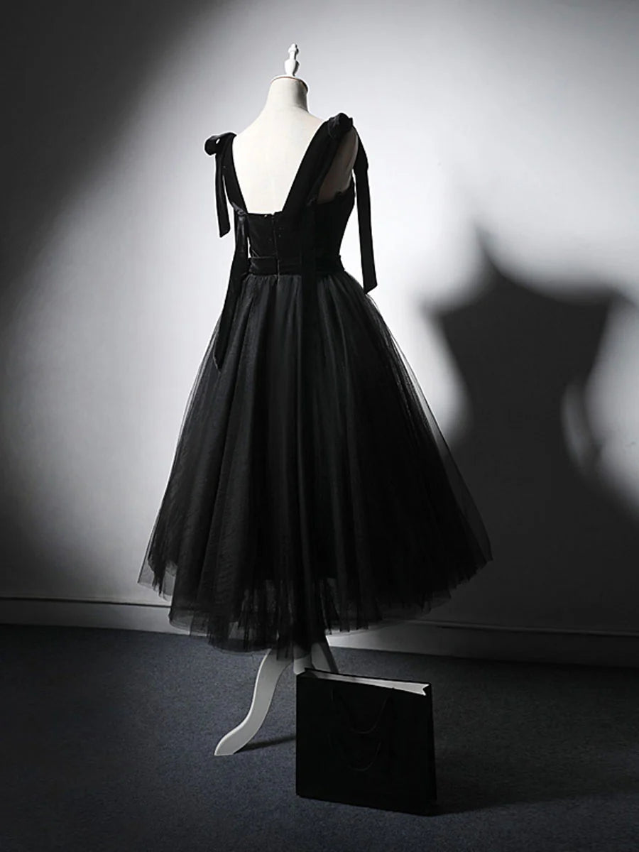 Black tulle lace short prom dressblack homecoming dress