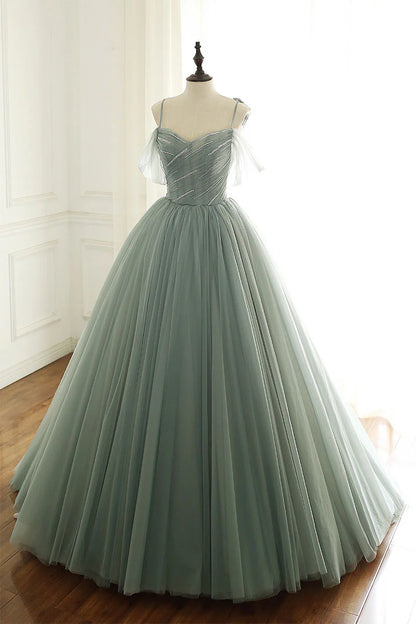 Light green tulle long prom dress green evening dress