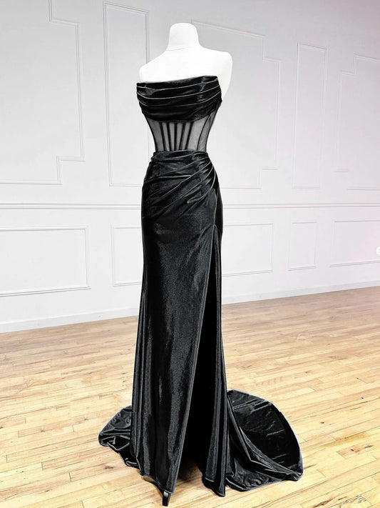 Off the Shoulder Satin Black Long Prom Dress Black Long Evening Dress