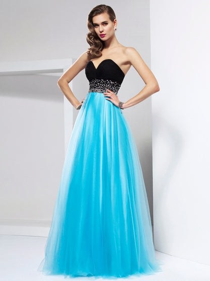 A-Line/Princess Sweetheart Sleeveless Sash/Ribbon/Belt Long Net Dresses