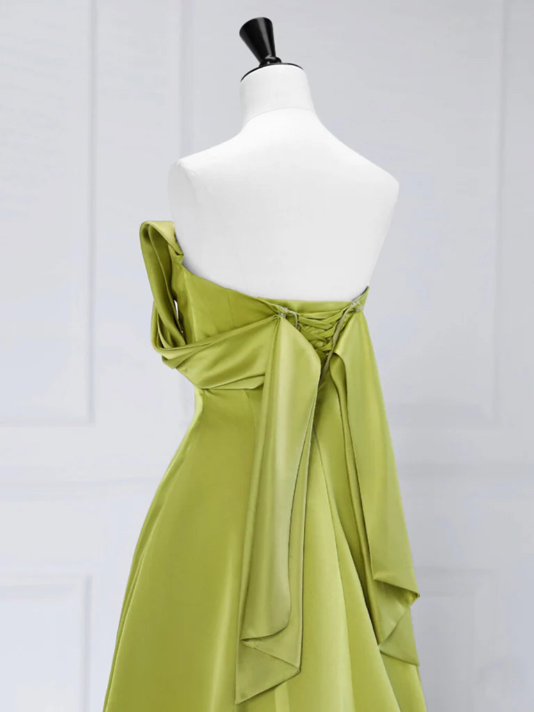 Satin Off Shoulder Green Long Prom Dress Green Long Formal Dress