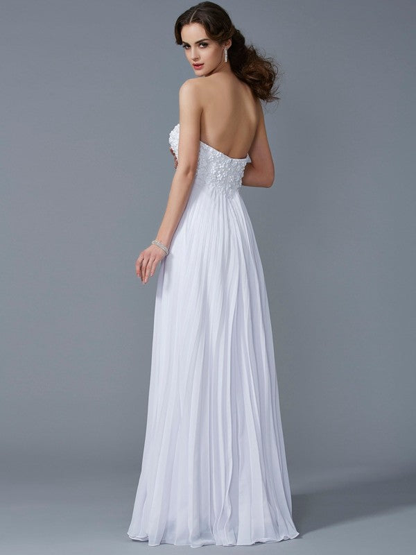 A-Line/Princess Sweetheart Sleeveless Ruffles Long Chiffon Dresses