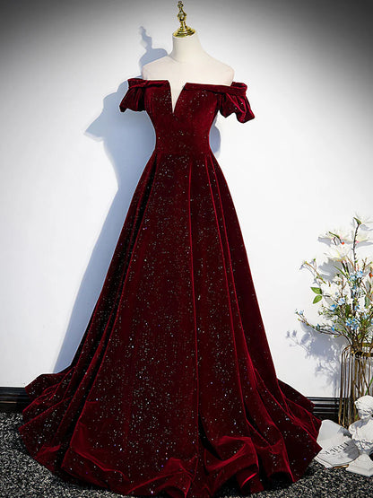 Burgundy velvet beads long prom dress burgundy evening dress