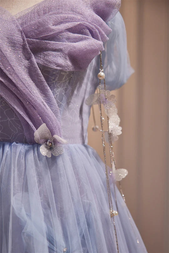 Off the Shoulder Lilac Tulle Formal Prom Dress with Butterflies