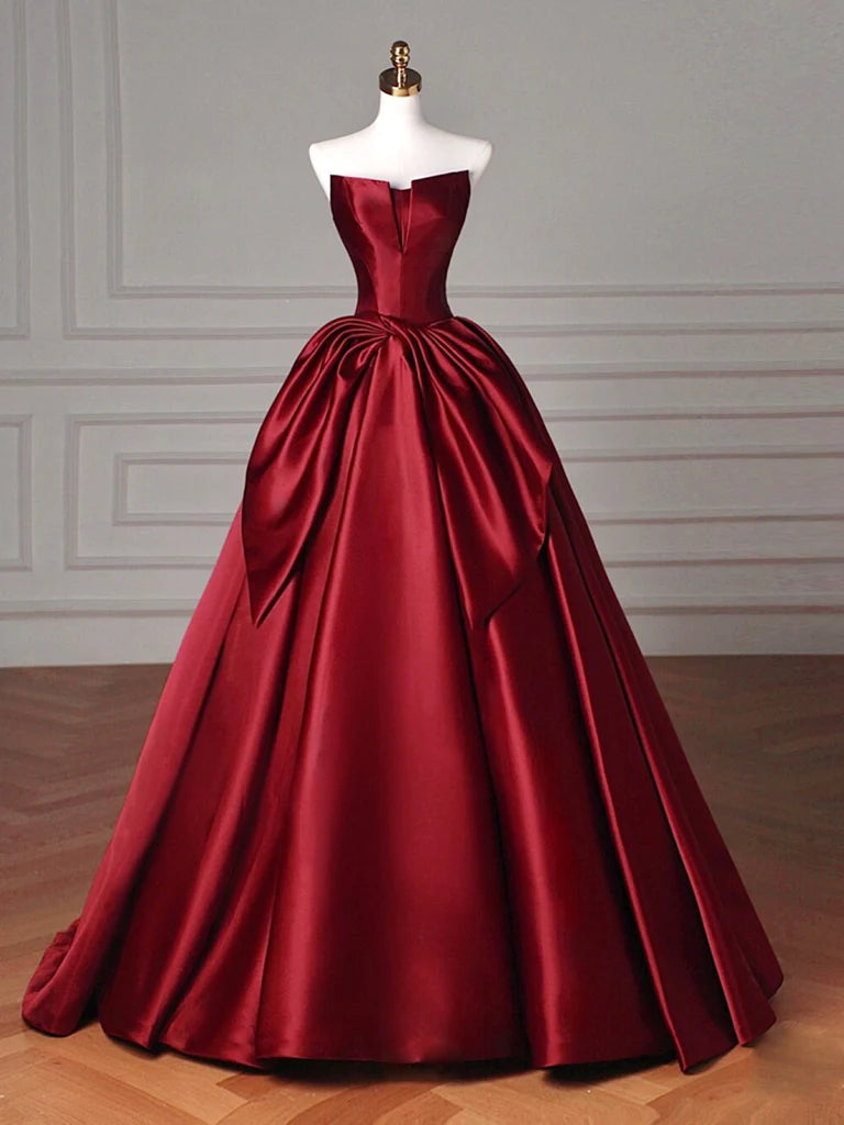 Simple Satin Burgundy Long Prom DressBurgundy Long Formal Dress