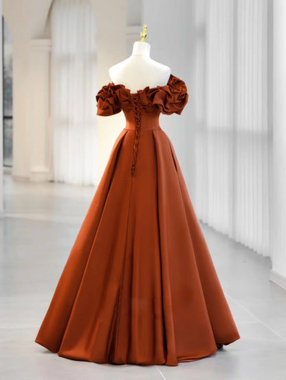 Simple A-Line Satin Orange Long Prom Dress