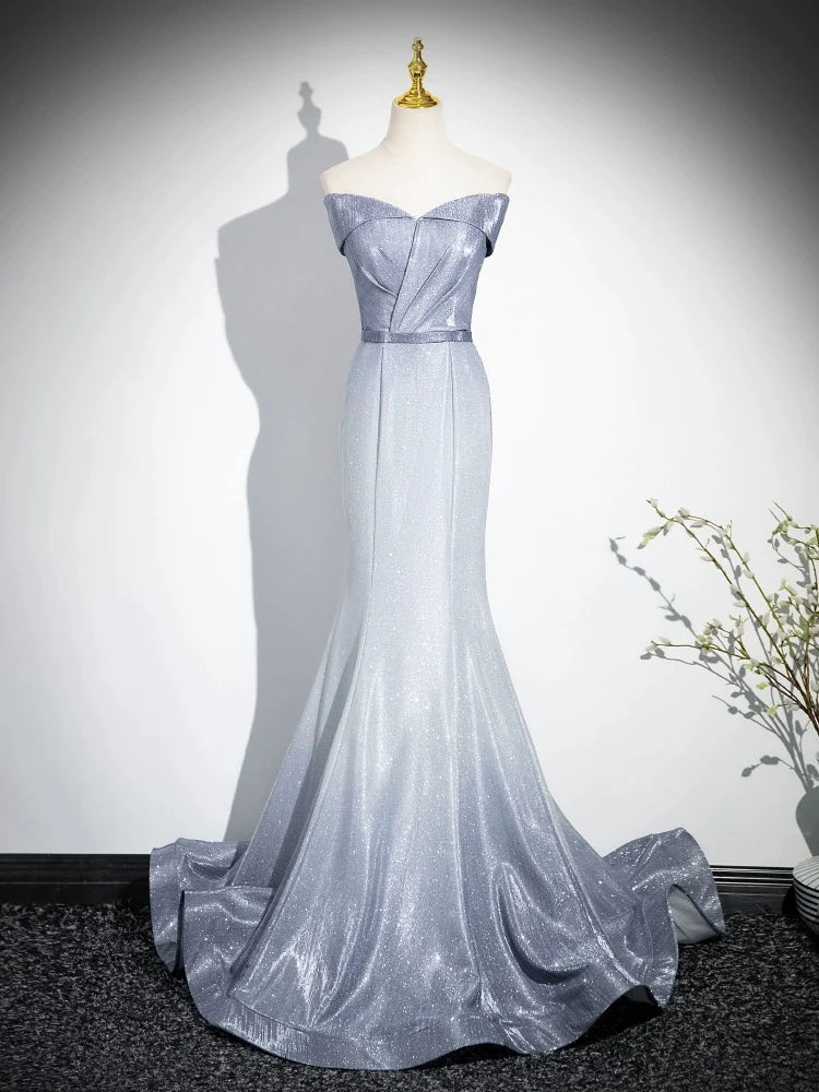 Mermaid Gray Long Prom Dress Gray Party Dress