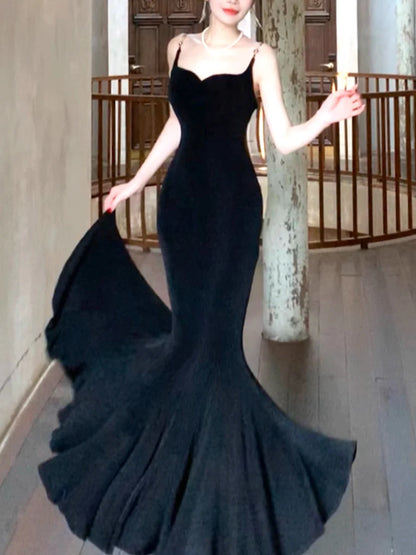 Mermaid Black Long Party Dress Black Evening Dress