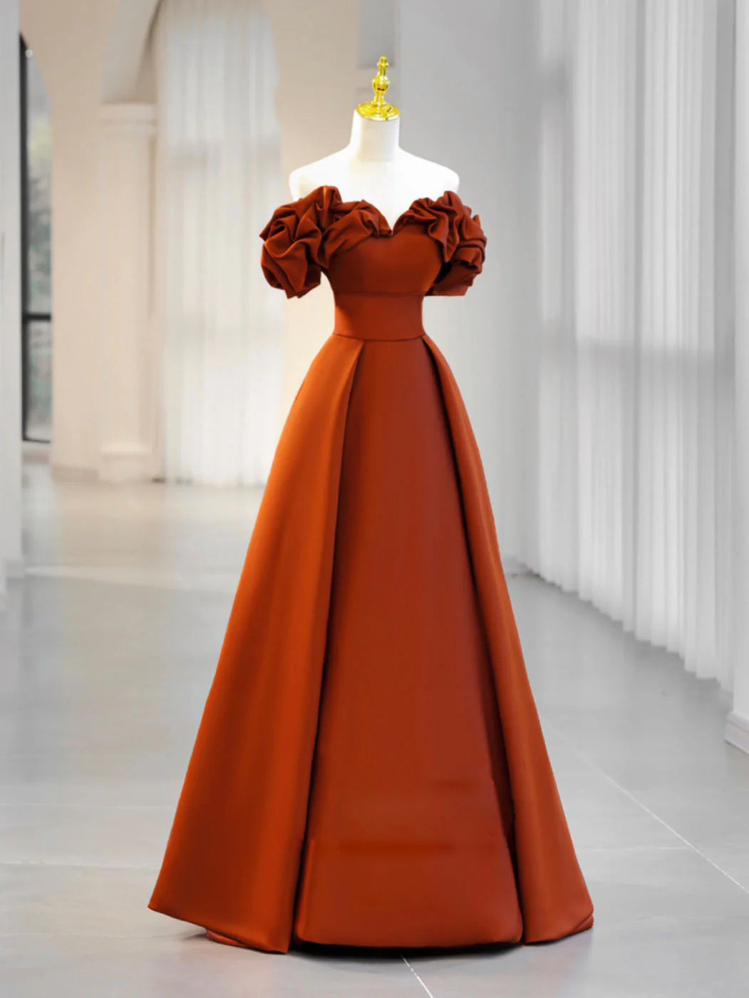 Simple A-Line Satin Orange Long Prom Dress