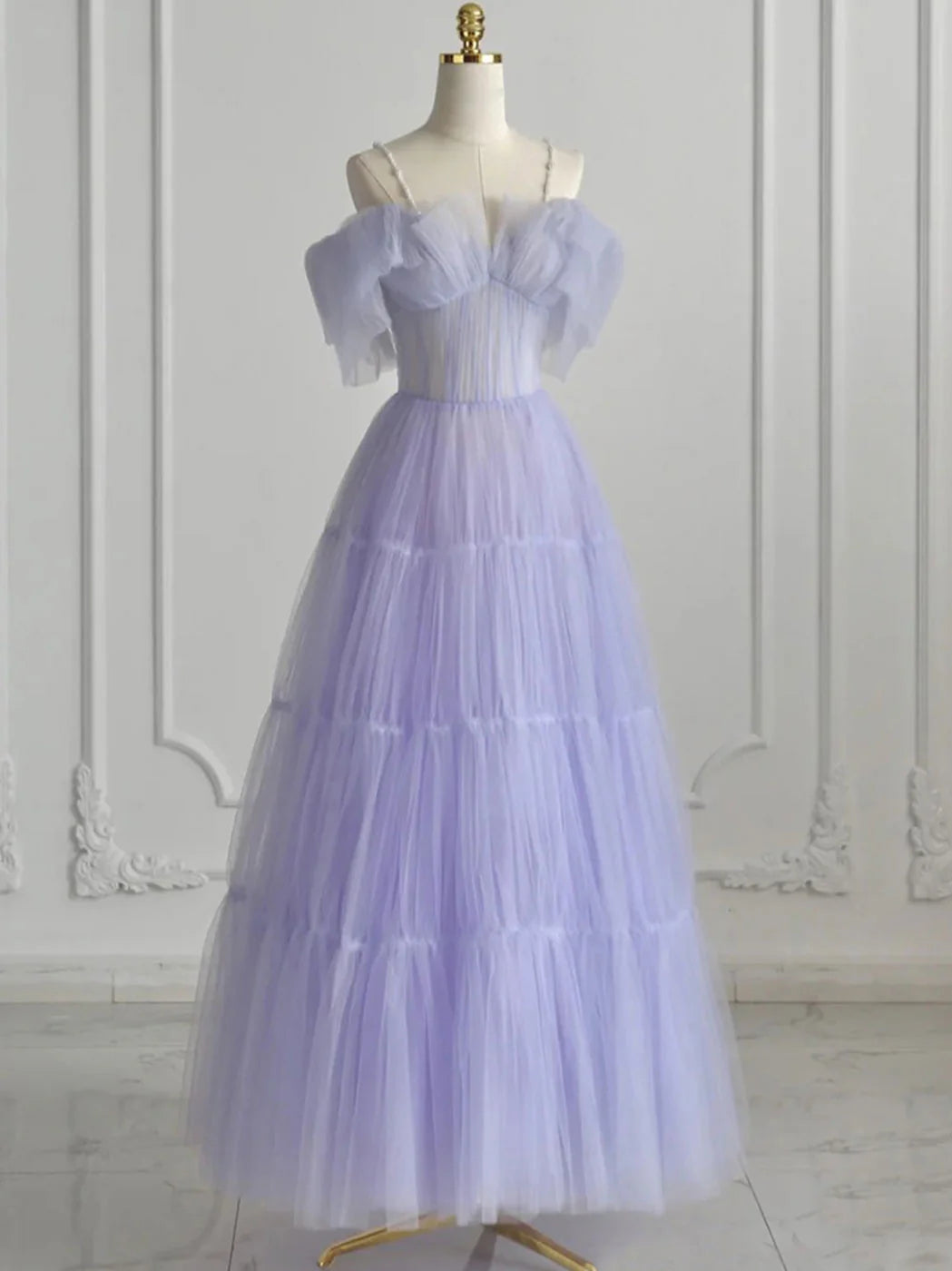 Purple tulle long prom dresstulle evening dress