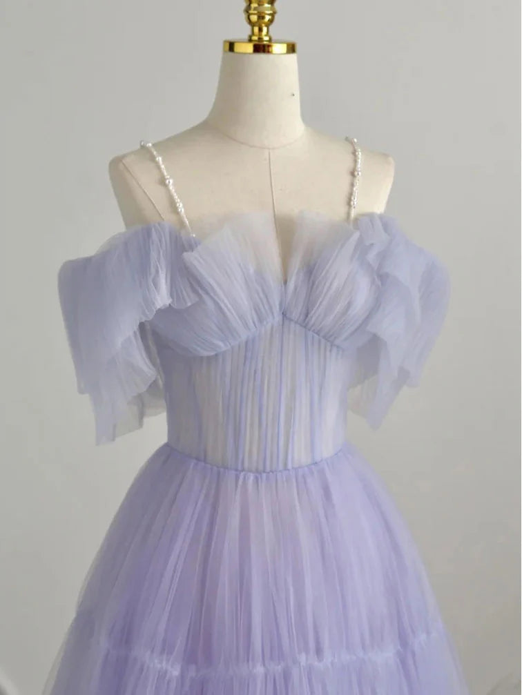 Purple tulle long prom dresstulle evening dress