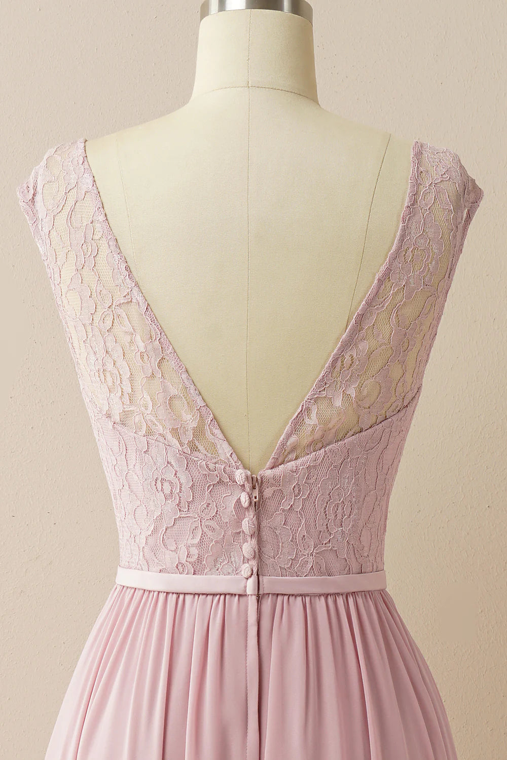 Blush Long Chiffon & Lace Formal Dress