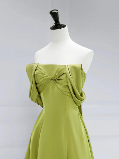 A-Line Off Shoulder Satin Green Long Prom Dress