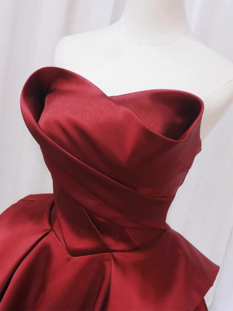 A-Line Satin Burgundy Long Prom Dress