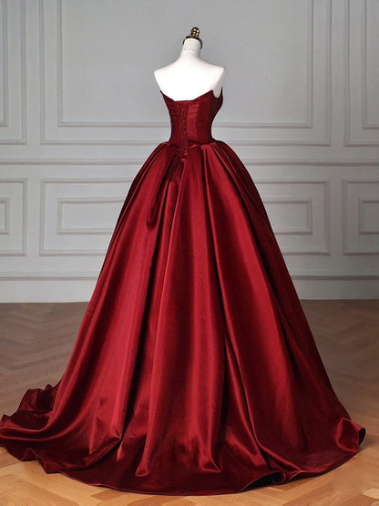 Simple Satin Burgundy Long Prom DressBurgundy Long Formal Dress