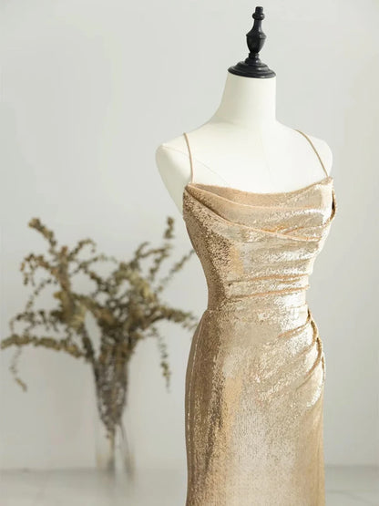 Backless Sequin Long Prom Dress Sequin Champagne Long Evening Dress