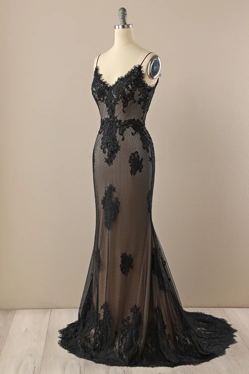 Black V neck Beaded Prom Dress