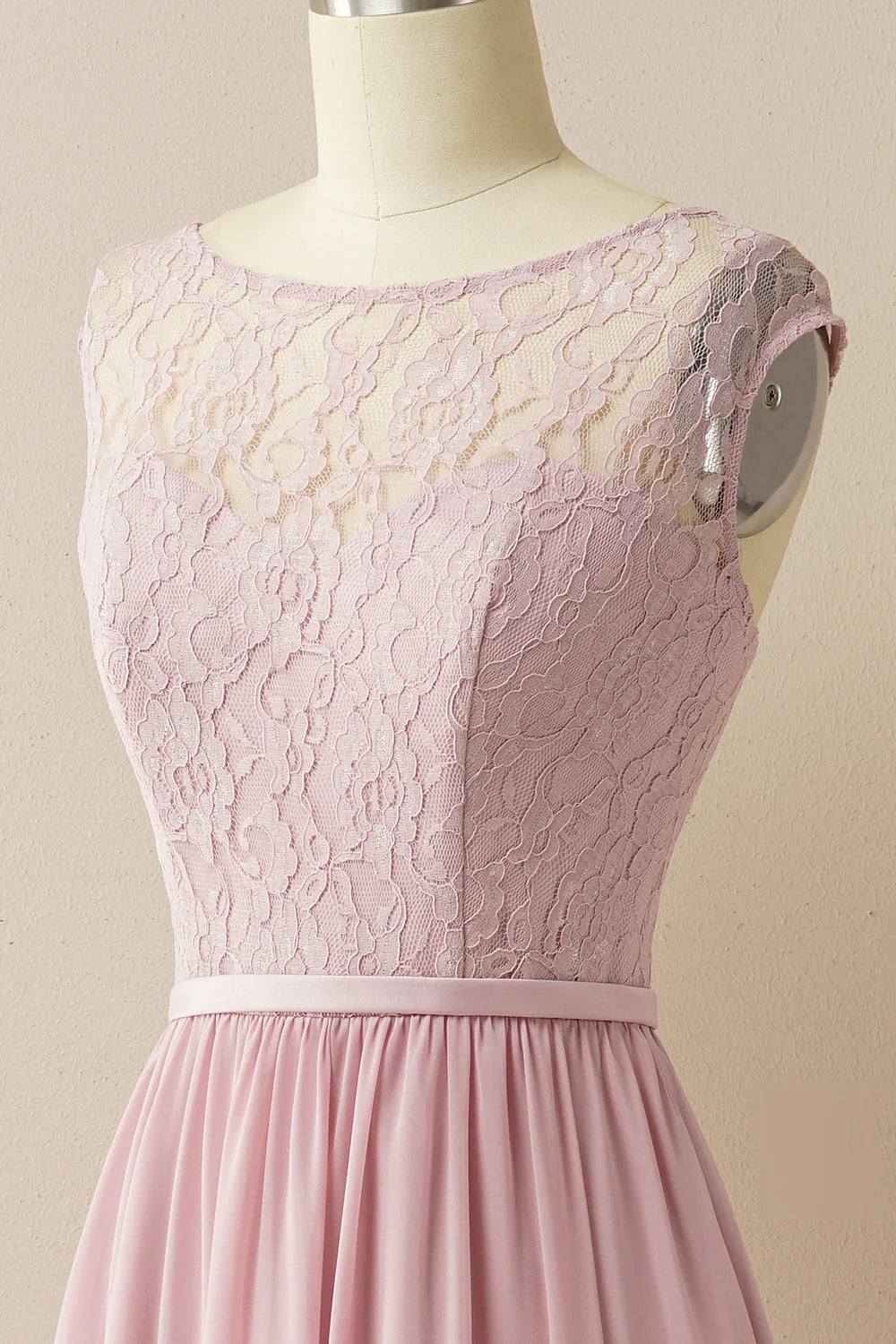 Blush Long Chiffon & Lace Formal Dress